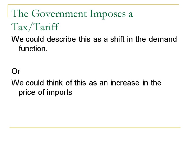 The Government Imposes a Tax/Tariff We could describe this as a shift in the